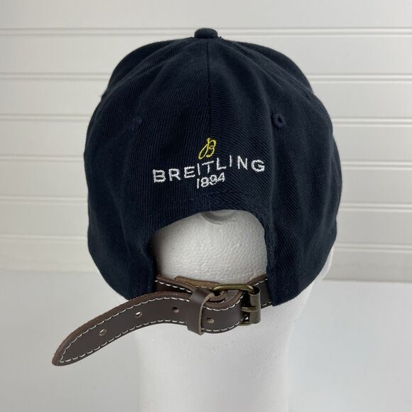 Breitling 1884 Hat Embroidered “B” Logo Navy Blue Cap Adjustable Leather Strap - Picture 4 of 8